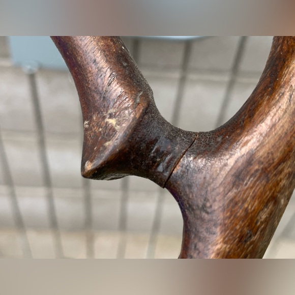 Early 20th Century Antique Wooden Loop Handle Tool Ended Walking Stick Cane - Picture 8 of 16